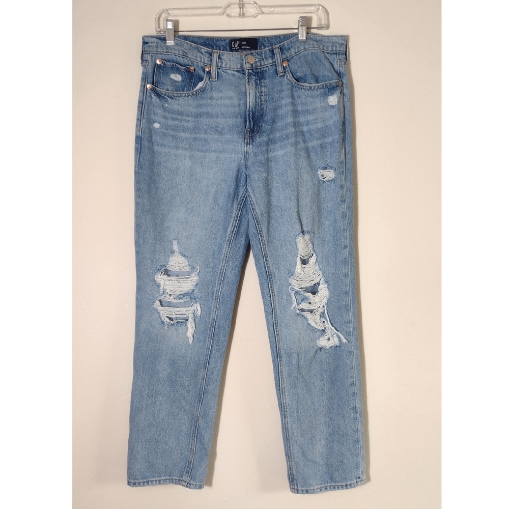 Gap Denim 100% Cotton Medium Blue Ripped Distressed Boyfriend Jeans Size 6 / 28